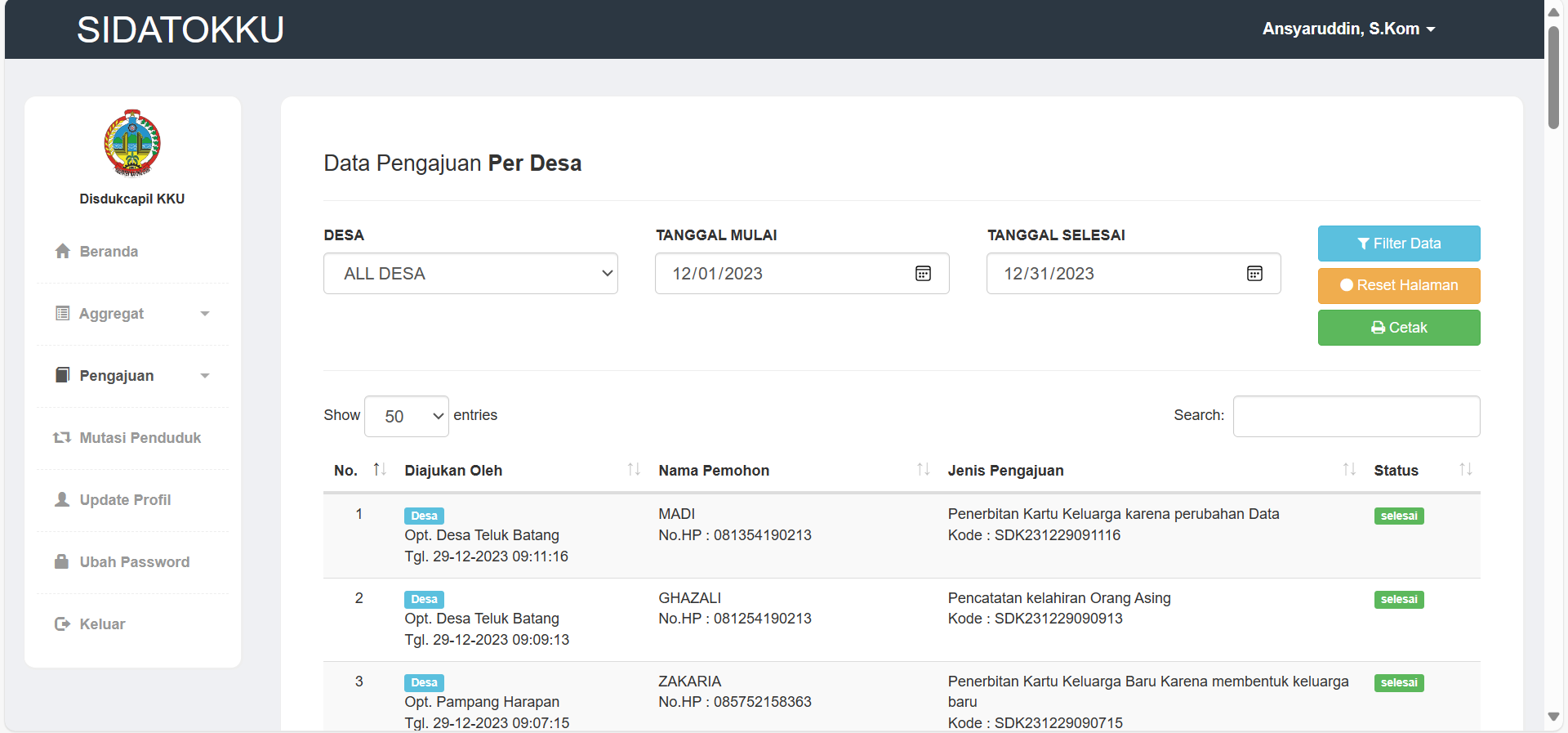 SIDATOKKU versi 3.0 Dinas Dukcapil Kab. Kayong Utara
